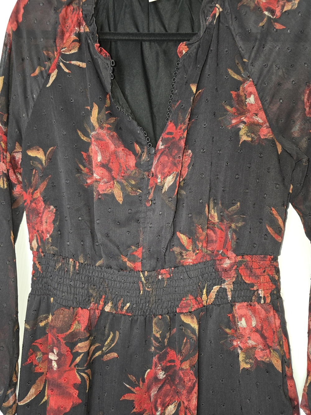 FRYE AND CO. Black Dress with Red Floral Print Size Medium - Picture 2 of 11